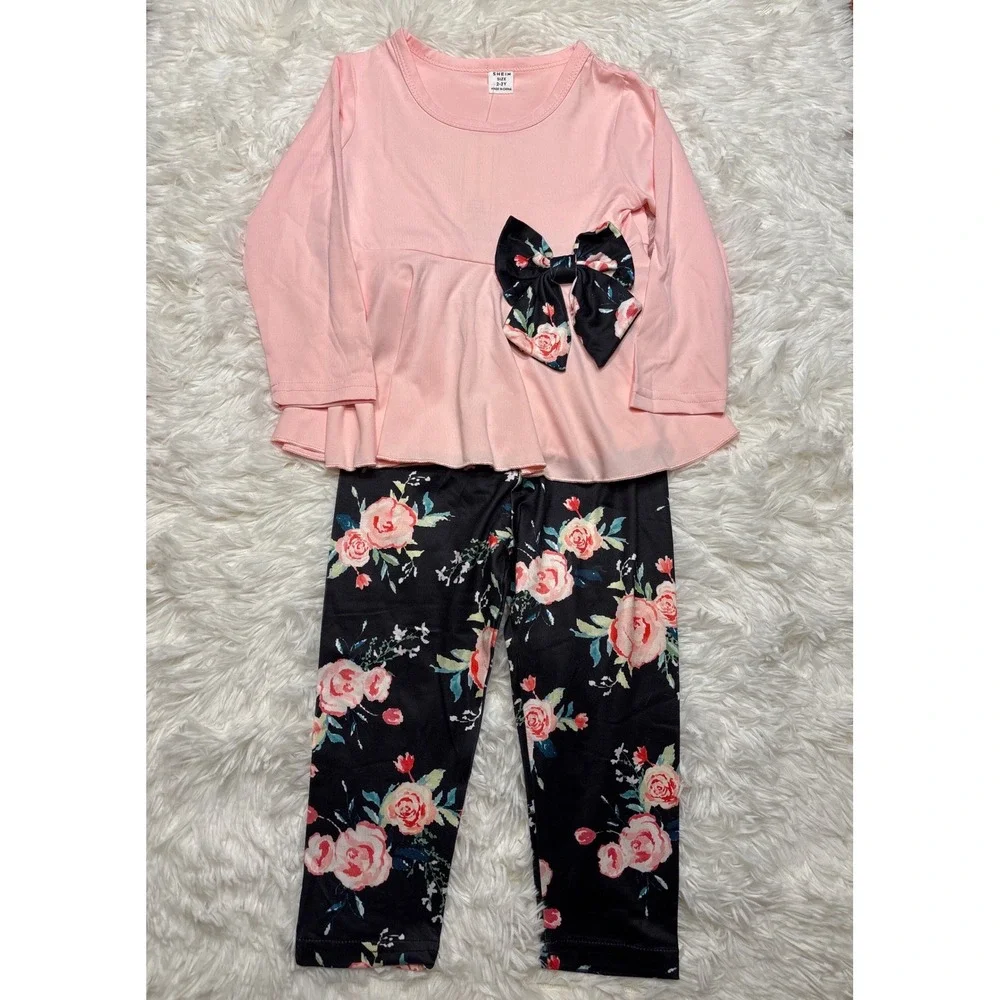 Shein Toddler Girls Floral Outfit Bundle Jumpsuit Pants Sets Size 2-3Y 3pc Lot